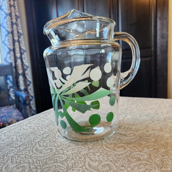 Vintage 316 Other - Mcm Glass Pitcher w green design, vintage glassware